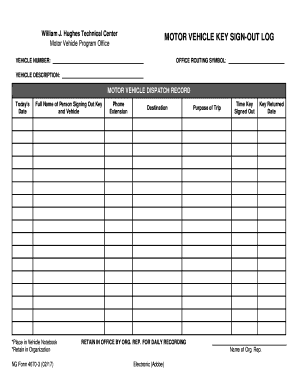 Vehicle Sign Out Sheet  Form